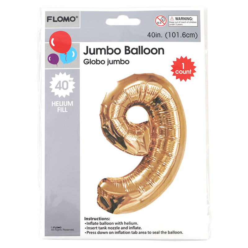 FLOMO Gold Metallic Mylar Numerical Balloon "9" 40"