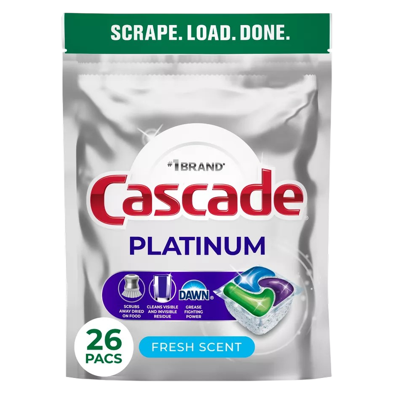 Cascade Platinum Plus Dishwasher Detergent Pods, Fresh Scent, 26 count