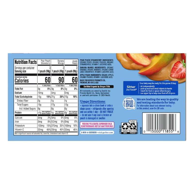 Gerber Organic Fruit Pouch 9ct Value Pack 