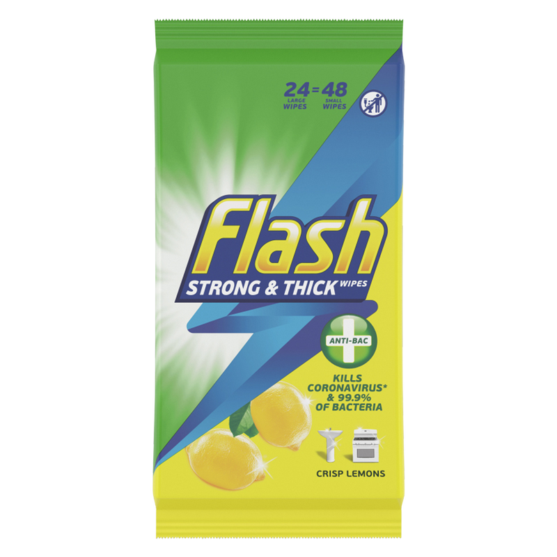Flash Antibacterial Lemon Cleaning Wipes, 24pcs