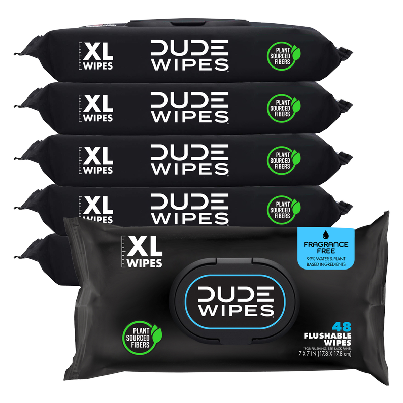 DUDE Wipes XL Flushable Wipes Dispenser Fragrance-Free with Vitamin E & Aloe 48ct 6 pack