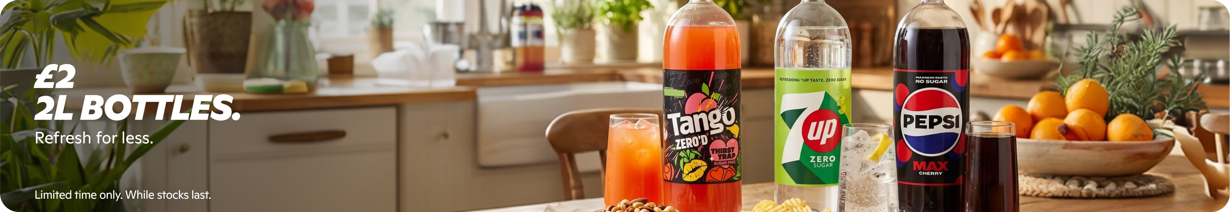 Gopuff: £2 2L bottles of Tango, 7UP, Pepsi soft drinks. Refresh for less.