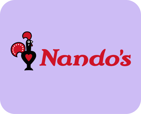 Nando's restaurant logo: stylized black rooster with red comb, wattle, and heart, next to red Nando's text.