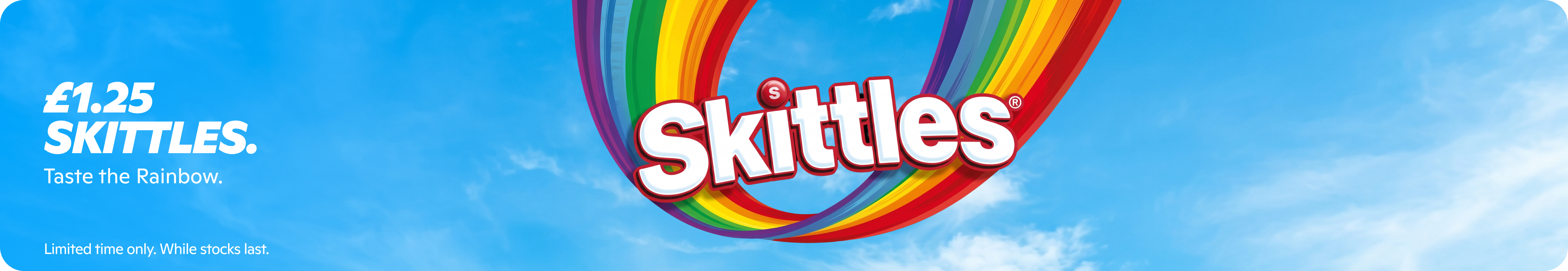Gopuff Skittles sweets for £1.25. Taste the Rainbow. Limited time offer.