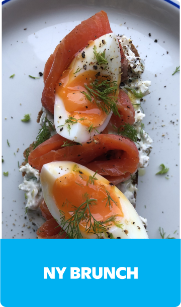 Gopuff NY BRUNCH: Smoked salmon, soft-boiled eggs, and dill on toast. Order now!
