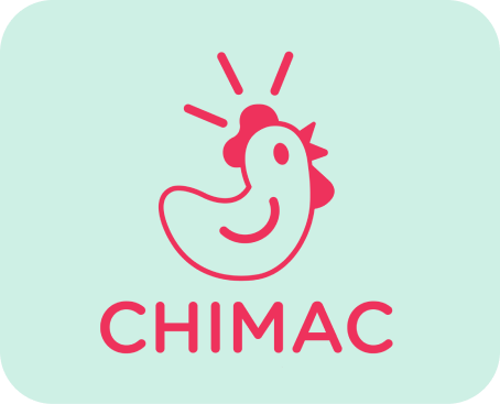 CHIMAC logo with a pink chicken icon.