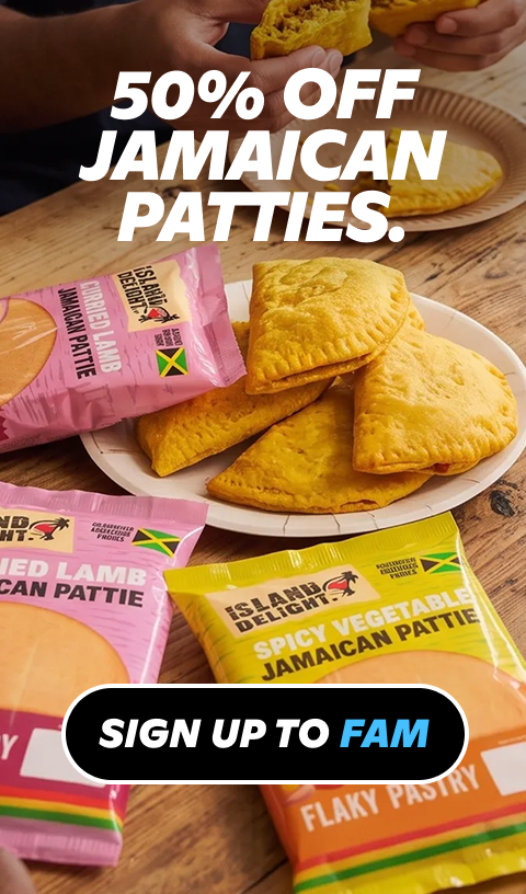 Gopuff: 50% OFF Island Delight Jamaican Patties. Curried Lamb, Spicy Vegetable included. SIGN UP TO FAM.