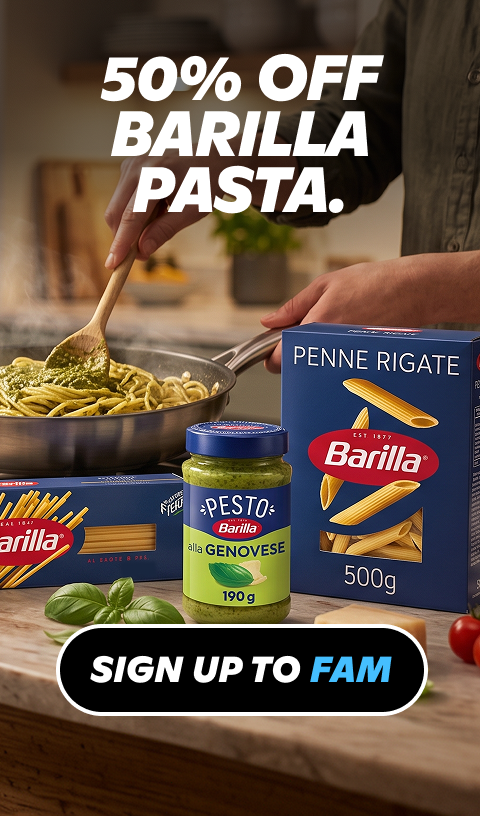 Gopuff: 50% OFF Barilla pasta & pesto. Sign up to FAM.