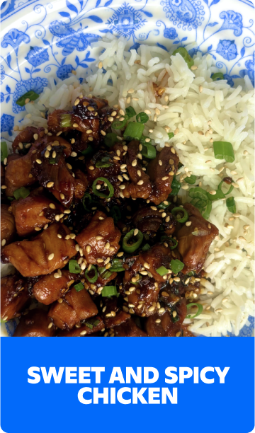 Gopuff Sweet and Spicy Chicken with rice, green onions, and sesame seeds.