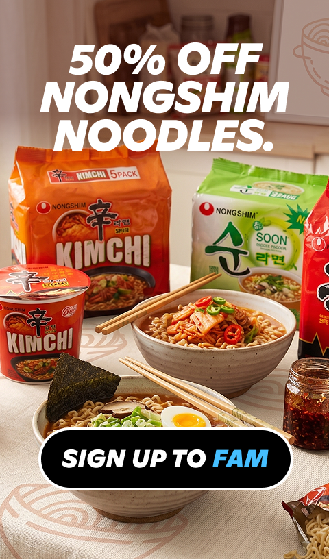 50% OFF Nongshim noodles on Gopuff. Includes Kimchi & Soon ramen bowls & packages. Sign up to FAM.
