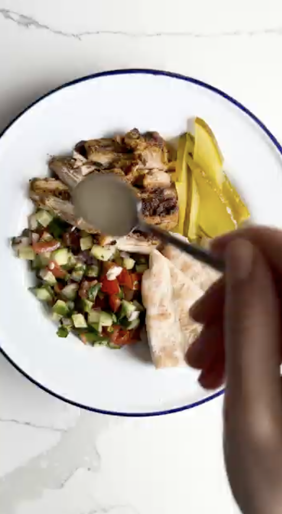Gopuff grilled chicken, fresh chopped salad, flatbread, and pickles. Get delicious meals delivered.