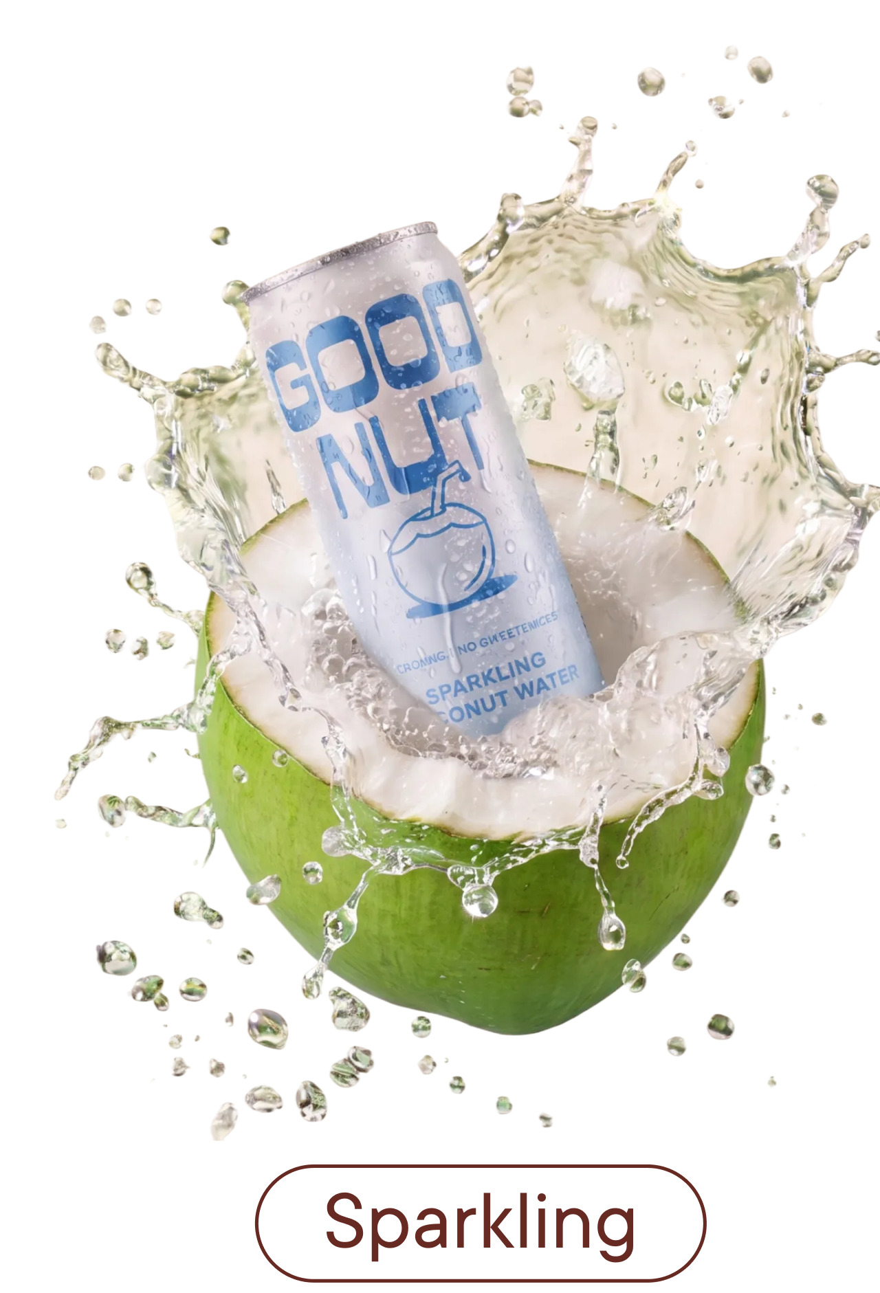 GOOD NUT Sparkling Coconut Water can in a fresh green coconut with a splash. Shop Gopuff.