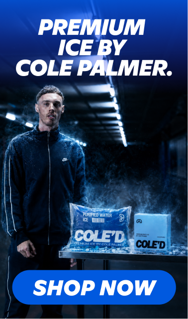 Cole Palmer with COLE'D Premium Ice, purified water ice, and ice spheres. Shop now.