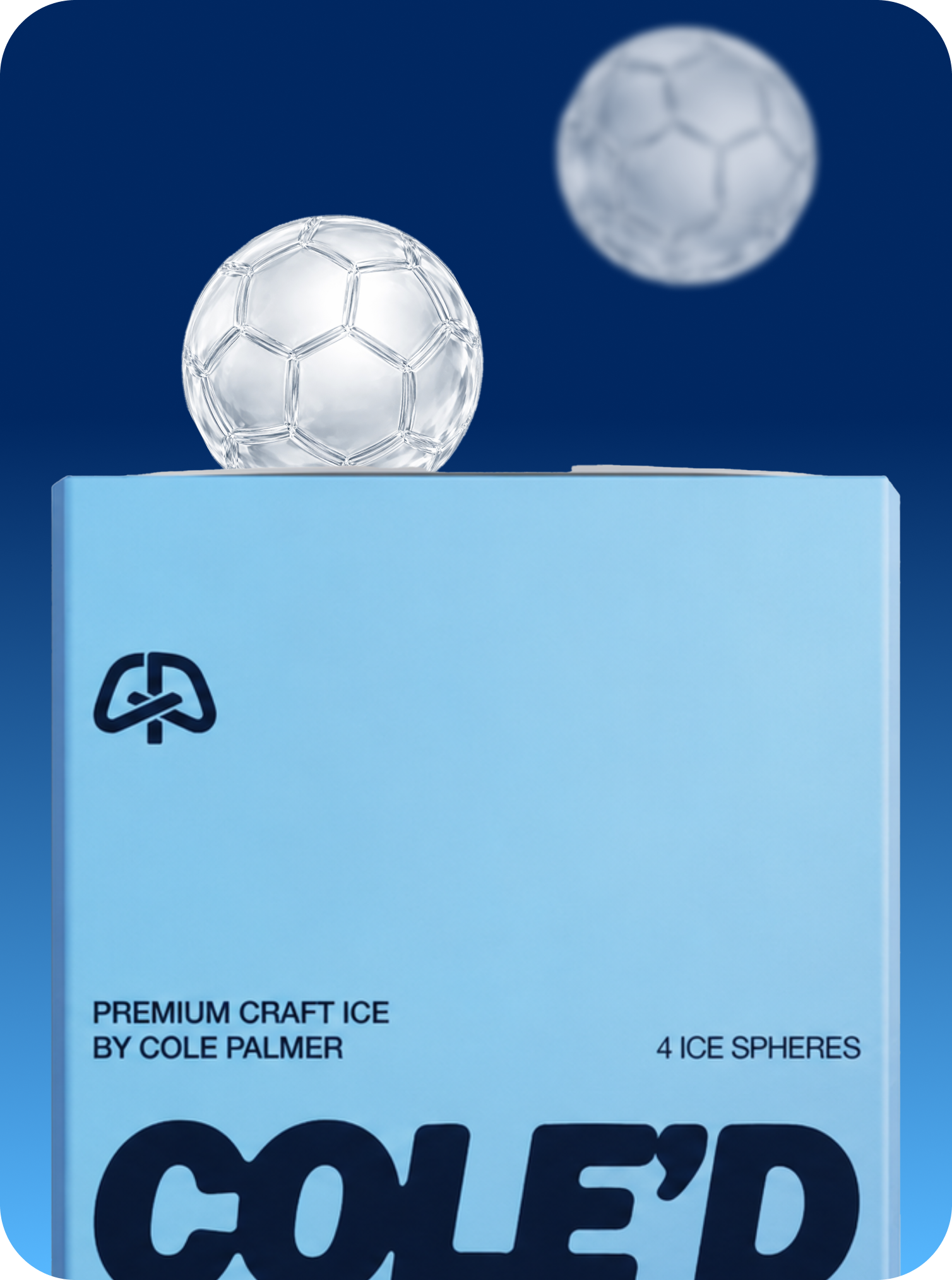 COLE'D by COLE PALMER premium craft ice, 4 soccer ball-shaped ice spheres.