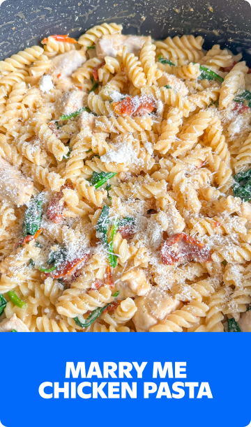Gopuff Marry Me Chicken Pasta with fusilli, spinach, sun-dried tomatoes, and cheese. Order now!