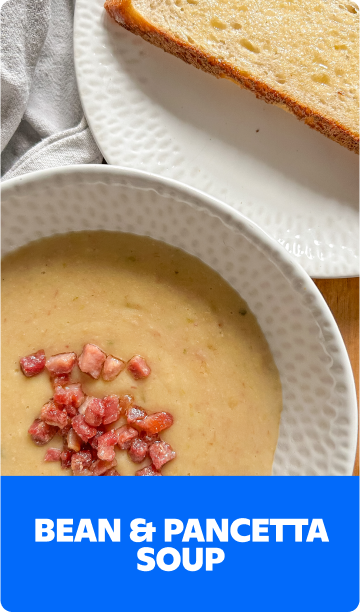 Gopuff Bean & Pancetta Soup with toasted bread. Order hot meals for delivery.