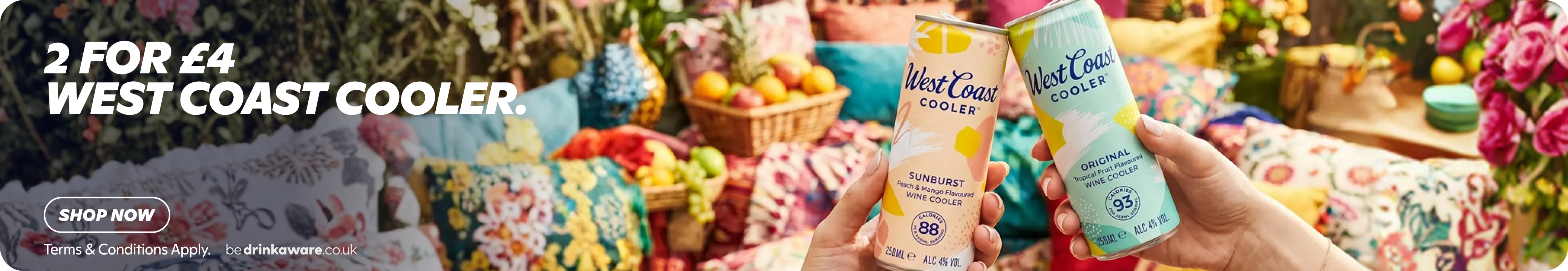 Gopuff: 2 West Coast COOLER wine coolers for £4. Shop now for Sunburst Peach & Mango or Original Tropical Fruit.