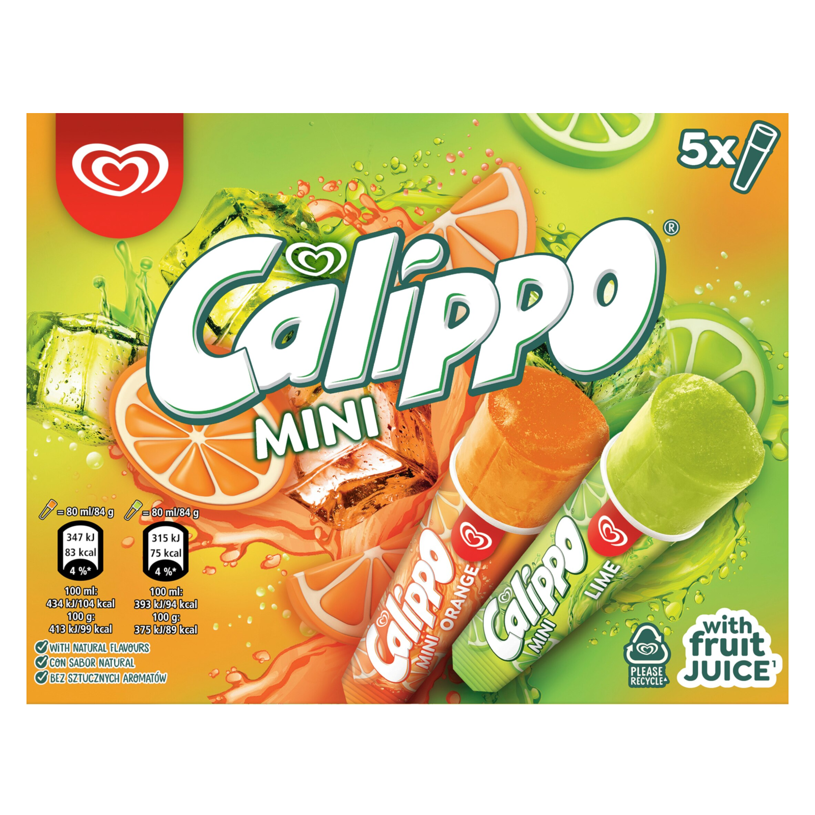 Calippo Orange & Lime Ice Lollies, 5 x 80ml