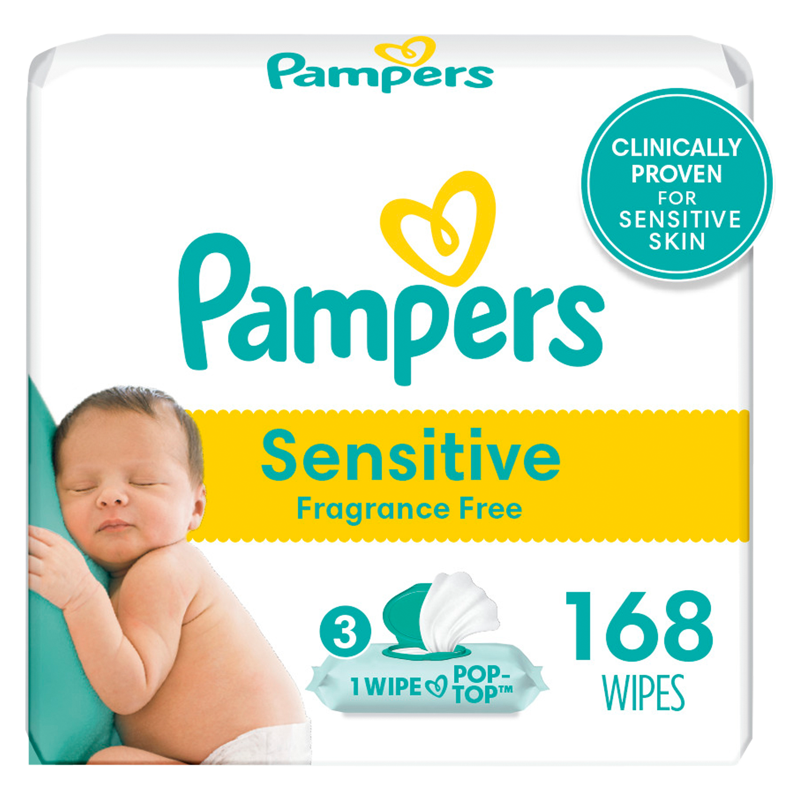 Pampers Sensitive Fragrance Free Baby Wipes 3X Pop-Top 168ct 3pk