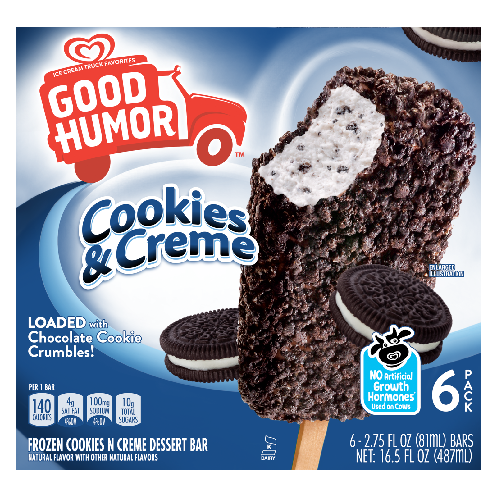 Good Humor Cookies & Creme Loaded Frozen Dessert Bars 6ct 