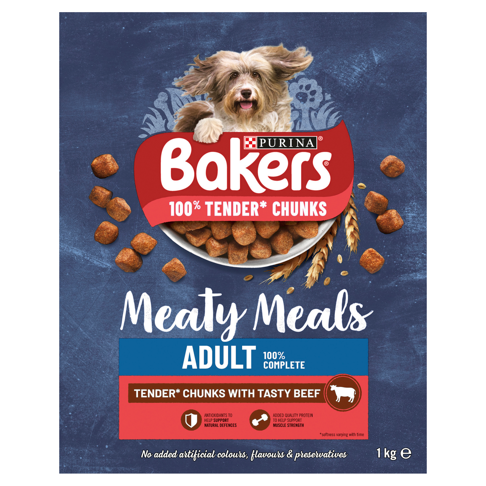 Bakers Meaty Meals Adult Dry Dog Food Beef, 1kg