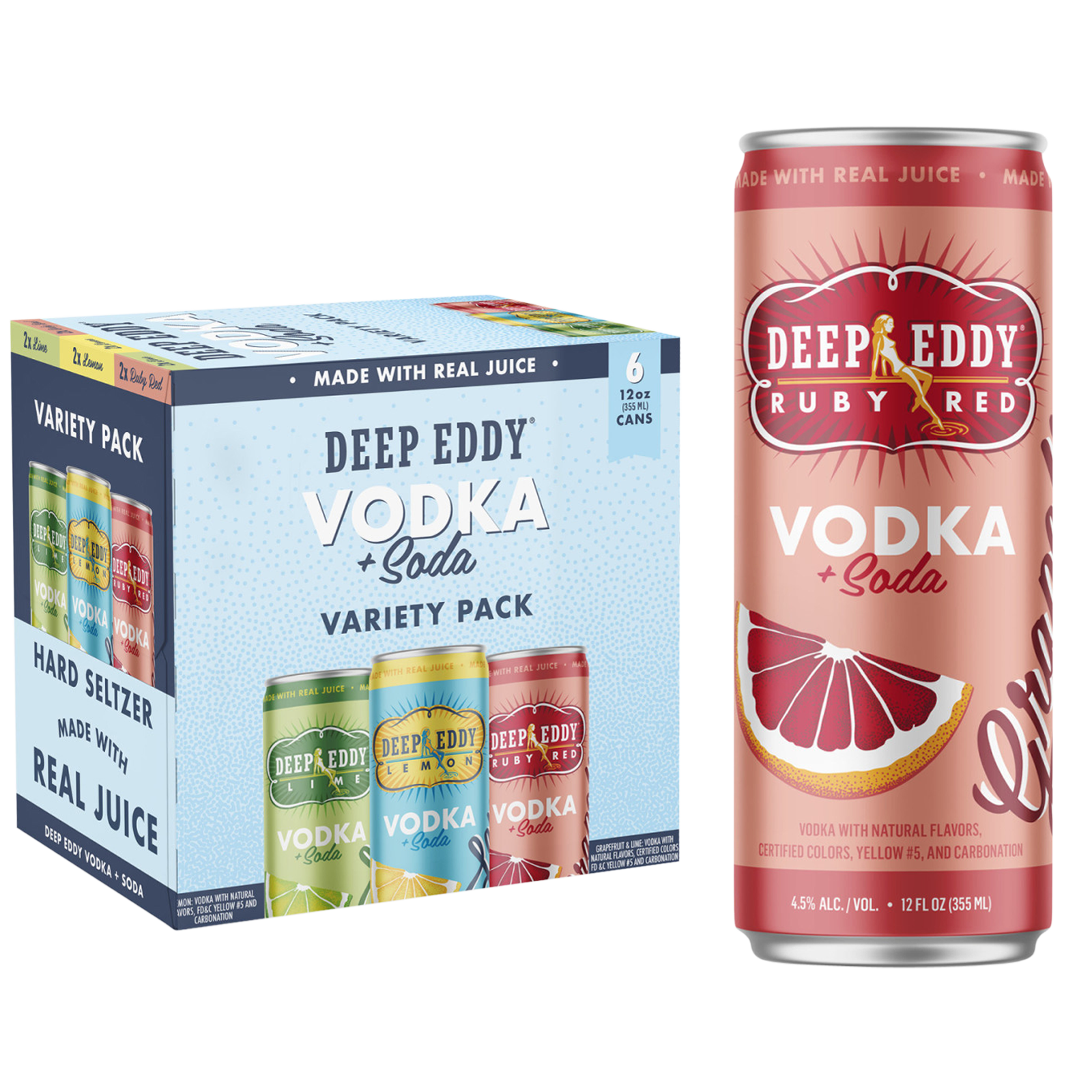 Deep Eddy Vodka Soda Variety 6pk 12oz Can 4.5% ABV 6pk 12oz Can 4.5% ABV