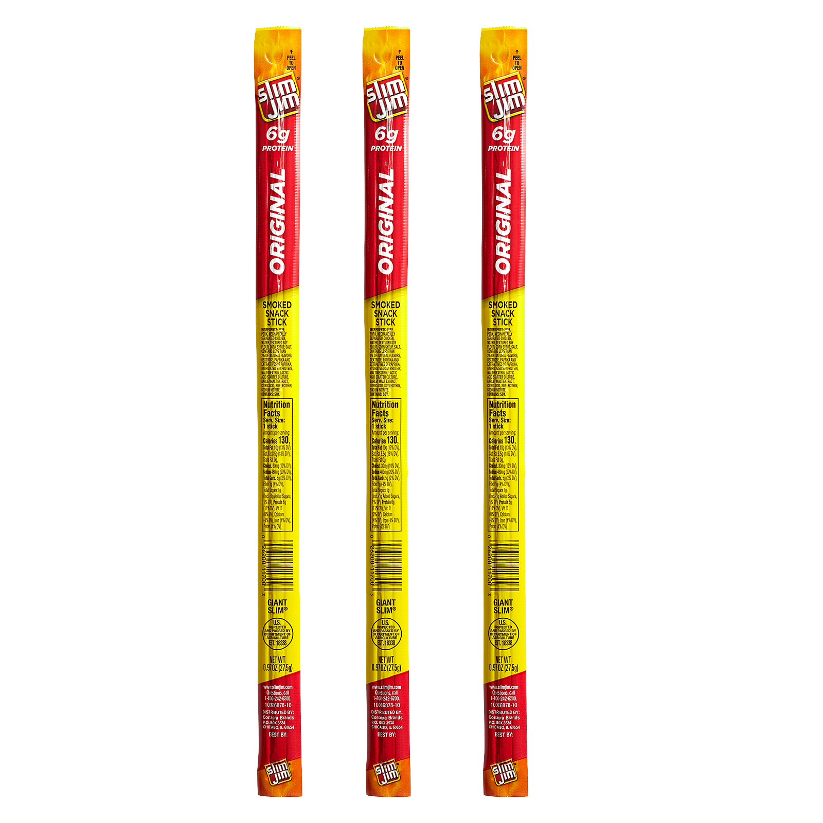 3ct Slim Jim Original Giant Smoked Meat Stick 0.97oz