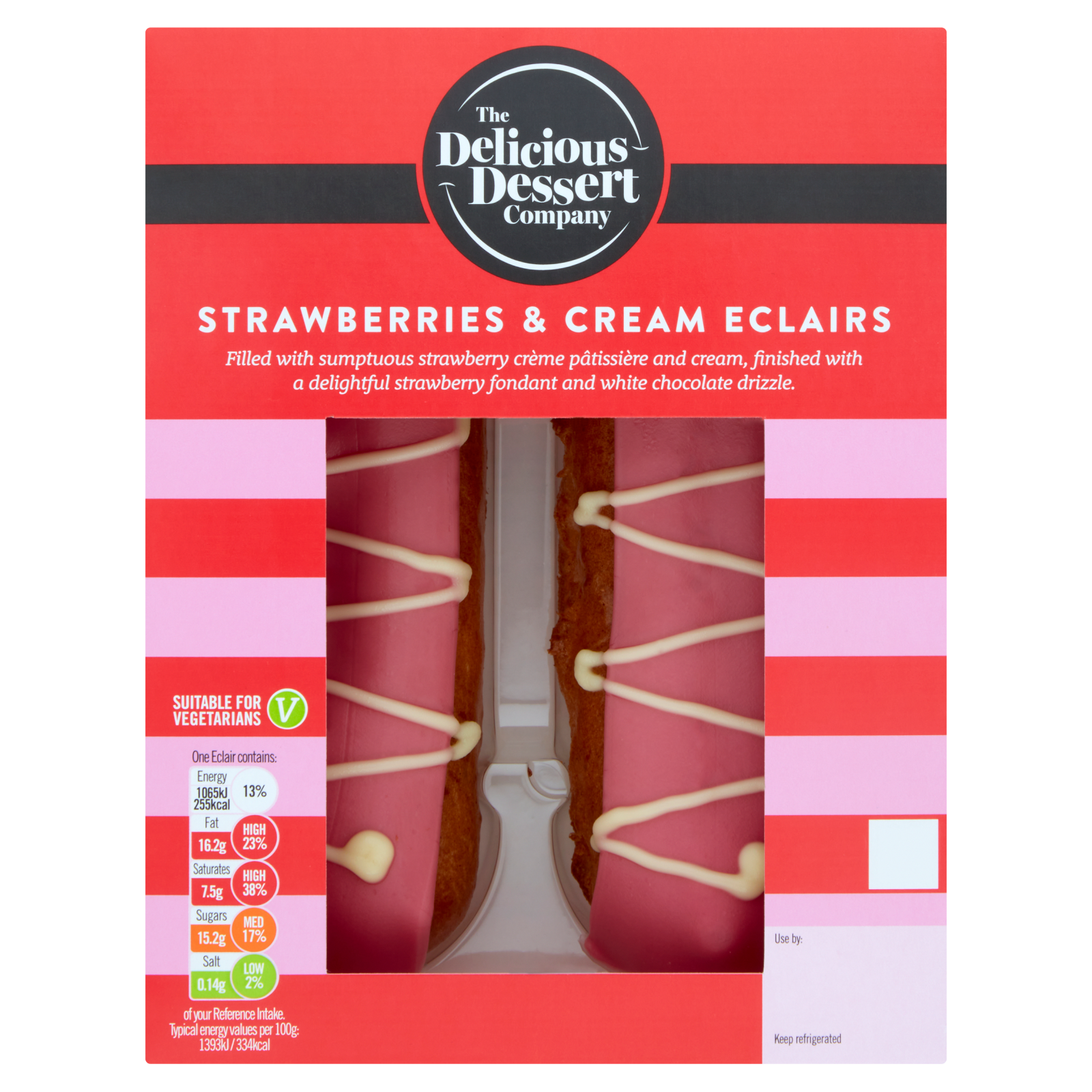 The Delicious Dessert Company Strawberries & Cream Eclairs, 2 x 77g