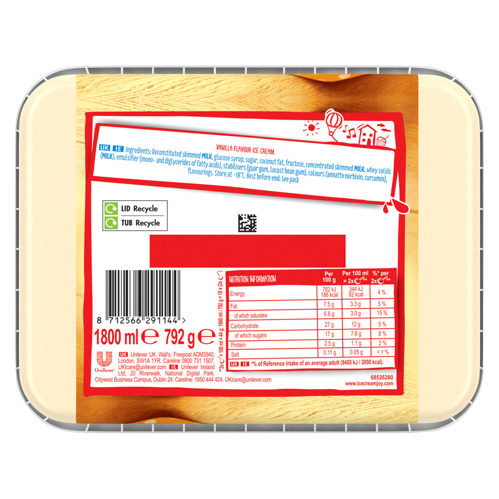 Wall's Soft Scoop Vanilla, 1.8L Ice Cream fast delivery by App or Online