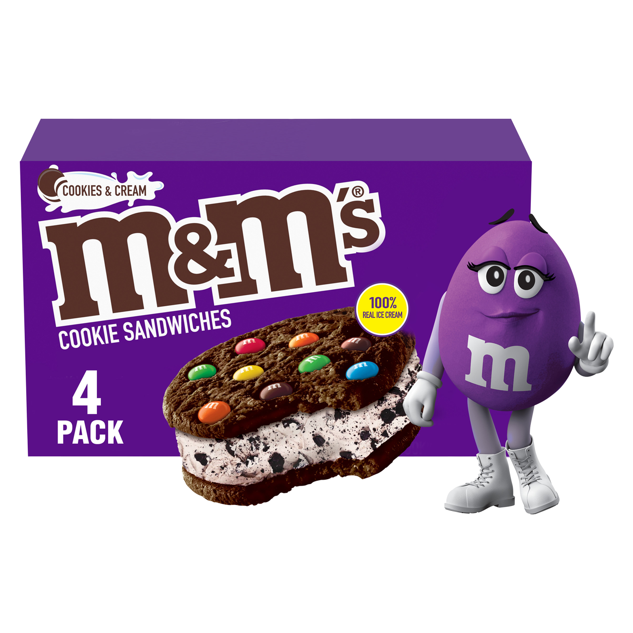 M&M's Cookie and Cream Ice Cream Cookie Sandwiches 4ct - Delivered In