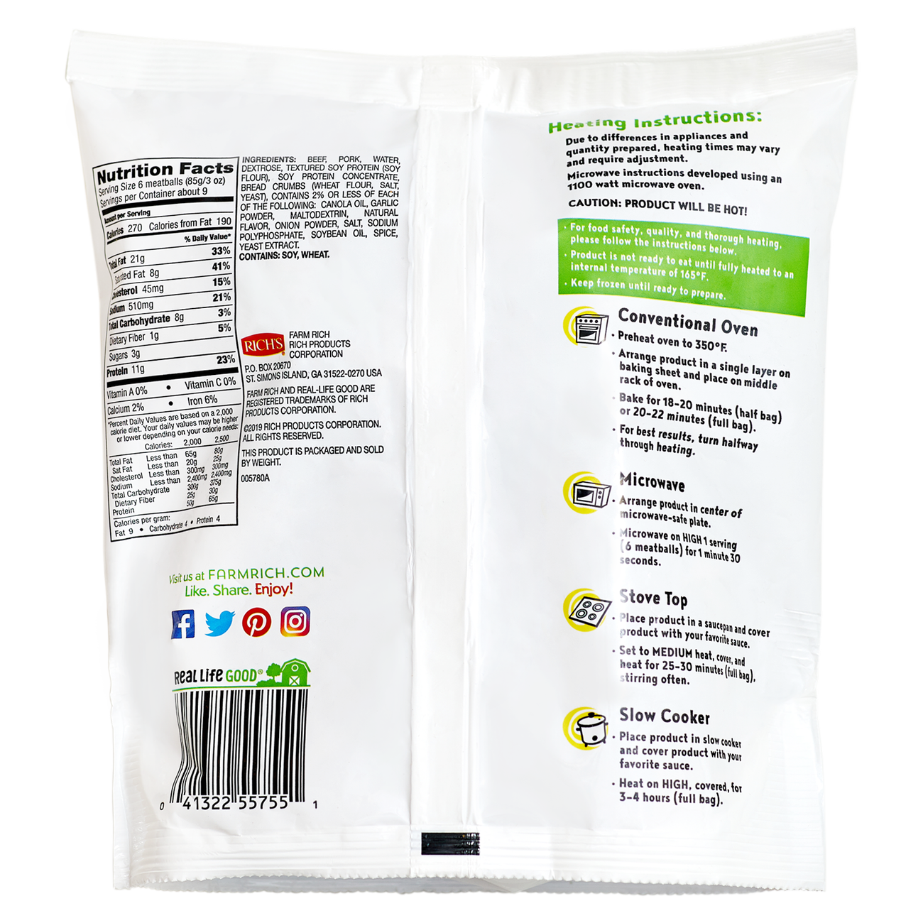 Farm Rich Frozen Homestyle Pork & Beef Meatballs 26oz Delivered In As