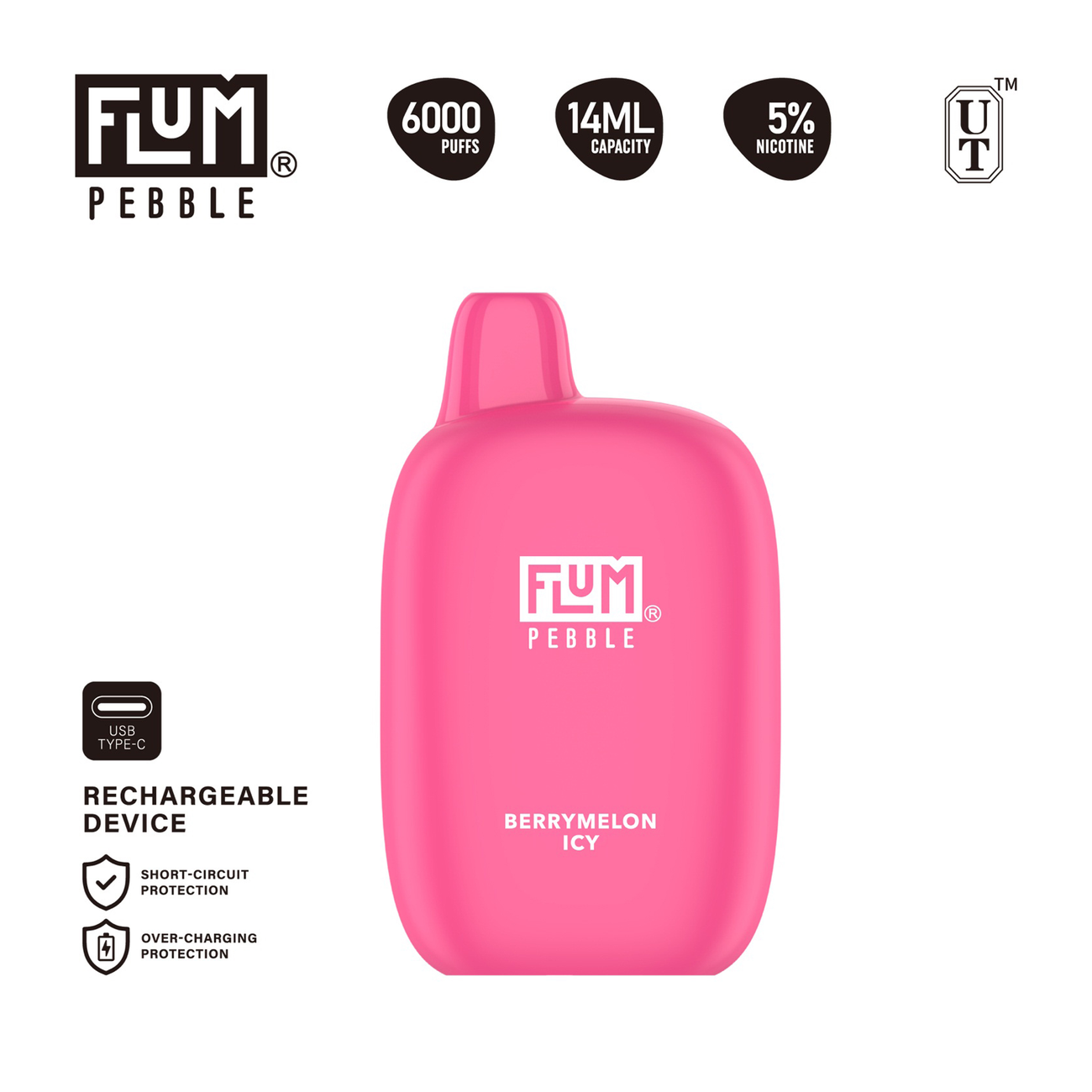 Flum Pebble Berry Melon Icy Disposable Vape 6000 Puffs Delivered In