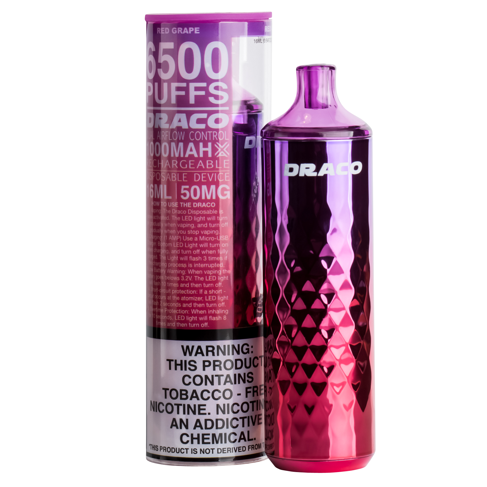 VaporLax Draco Red Grape Disposable Vape 16ml 1ct Delivered In As