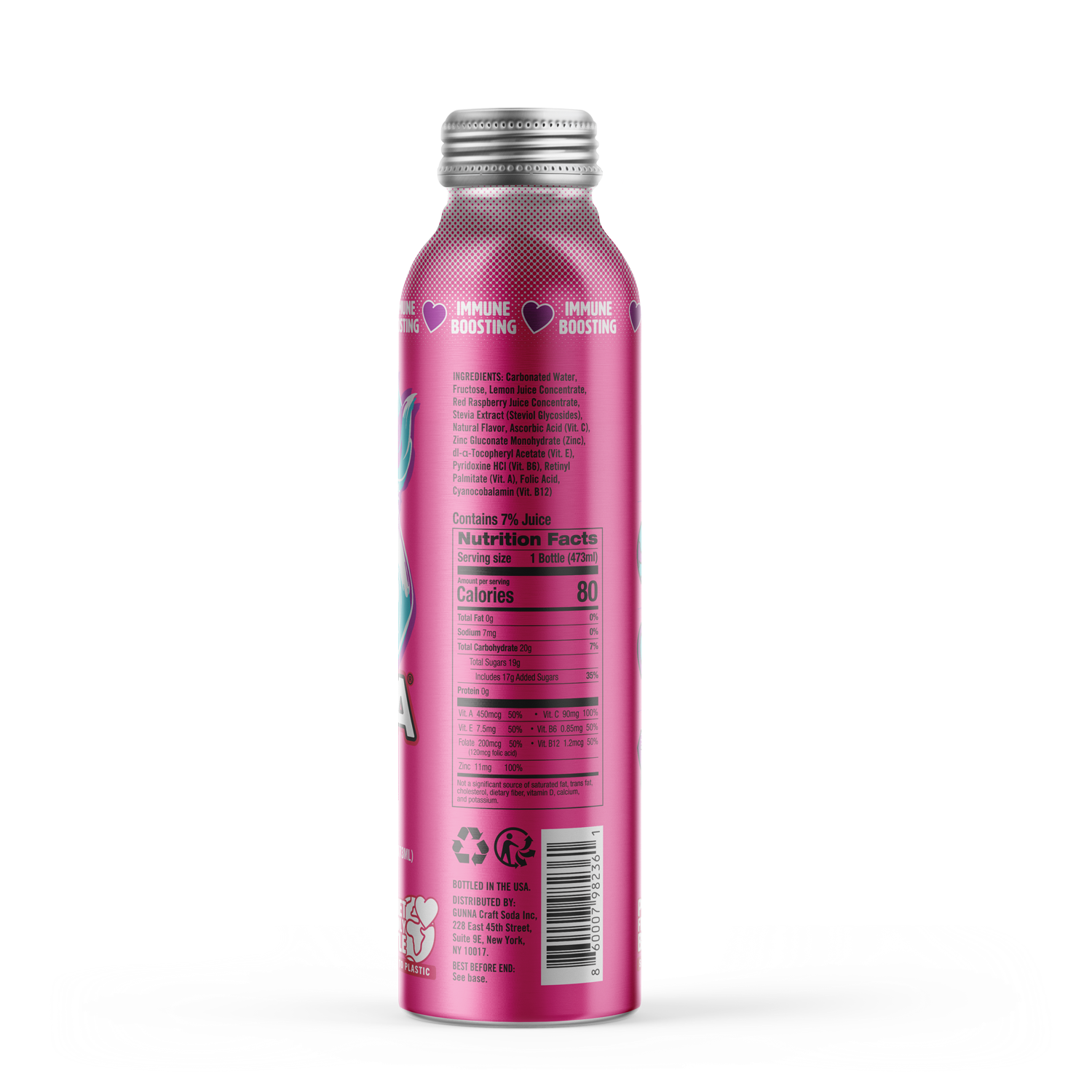 Gunna Immune Boosting Sparkling Raspberry Lemonade 16oz Aluminium Btl