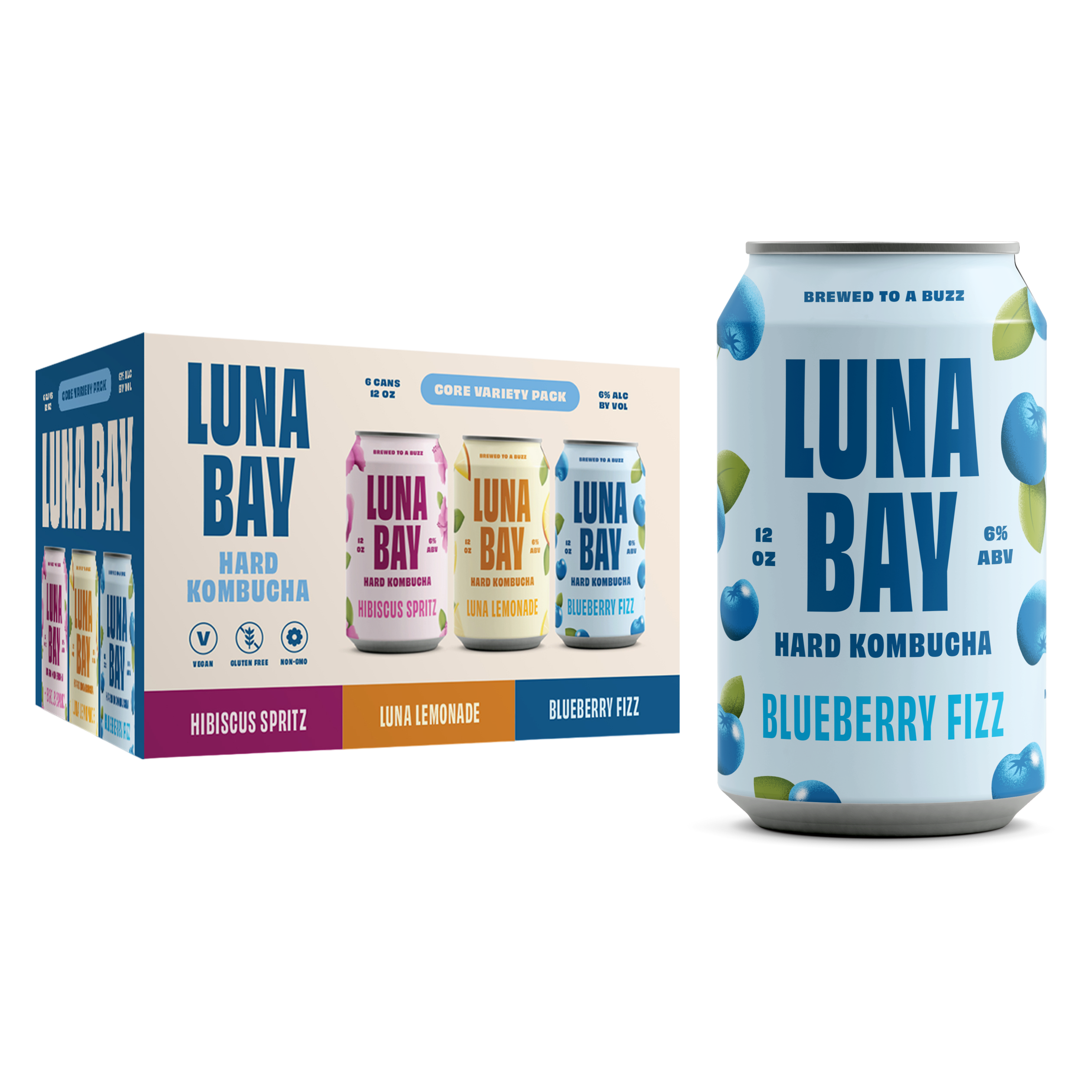 Luna Bay Hard Komucha Variety Pack 6pk 12oz Can 6% ABV