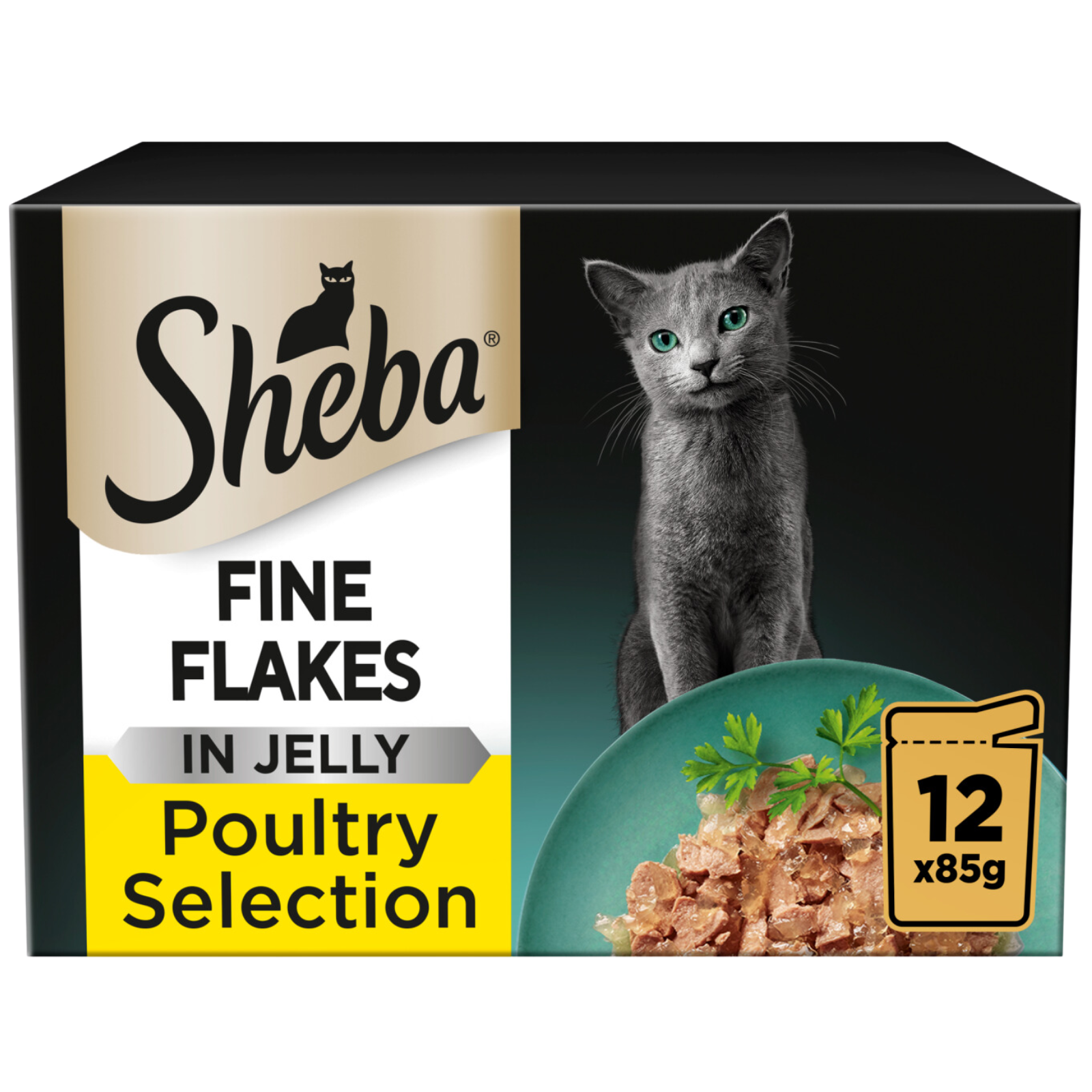 Sheba Fine Flakes Poultry Selection in Jelly Adult Cat Food Pouches, 12 x 85g
