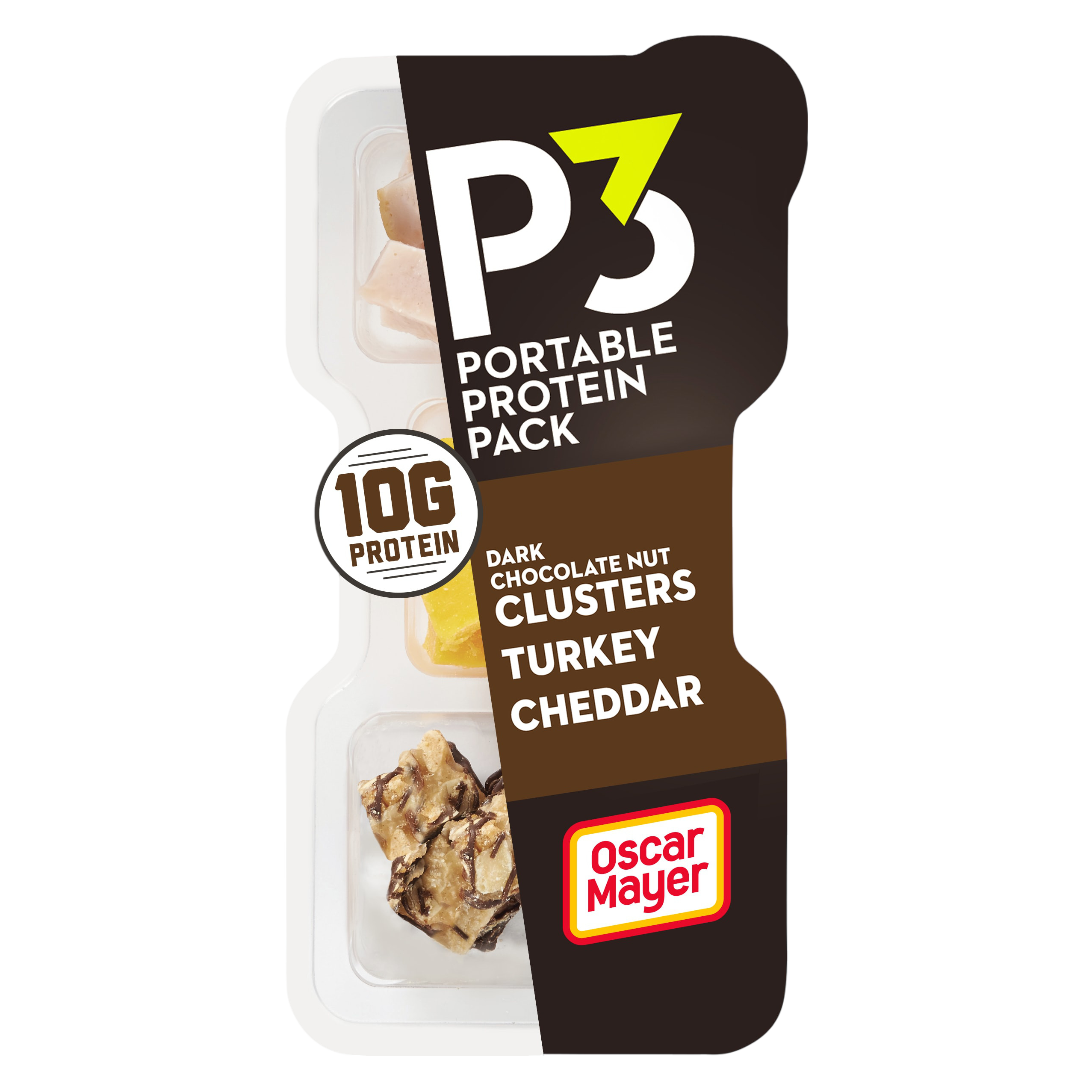P3 Portable Protein Snack Pack with Dark Chocolate Almond Nut Clusters, Turkey & Cheddar Cheese - 2oz