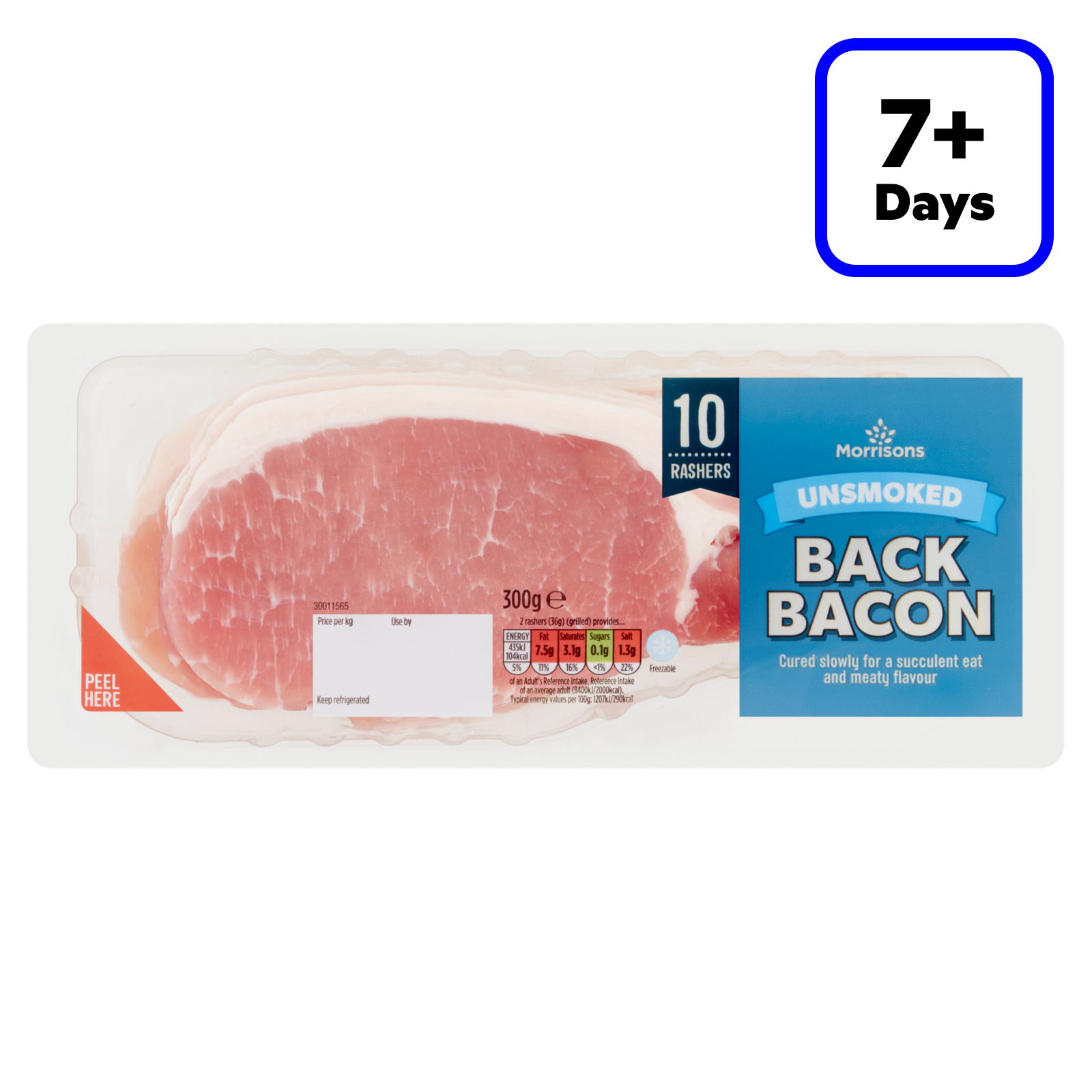 Morrisons 10 Unsmoked Back Bacon Rashers, 300g