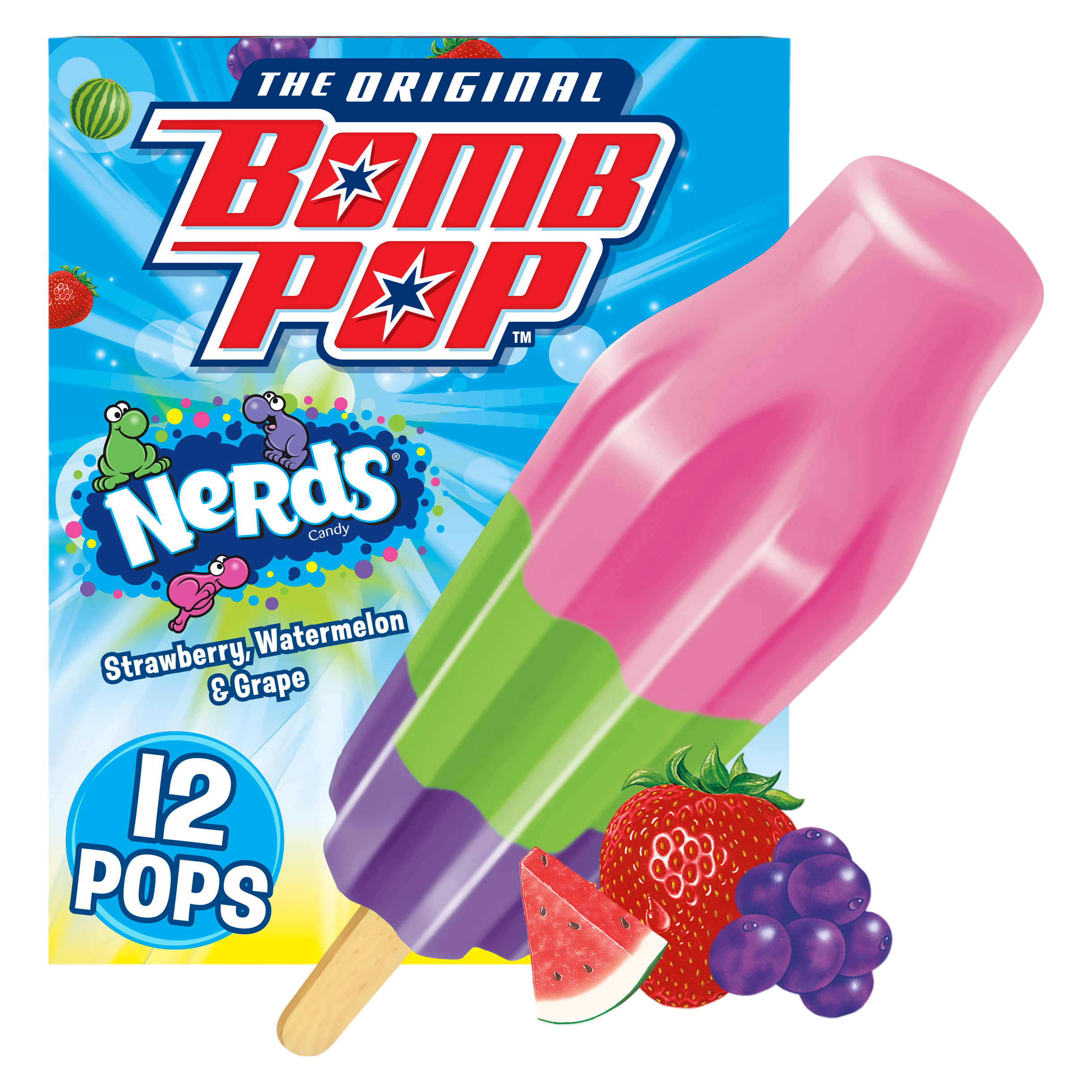 Bomb Pop Nerds Candy Strawberry, Watermelon & Grape Ice Pop 12ct