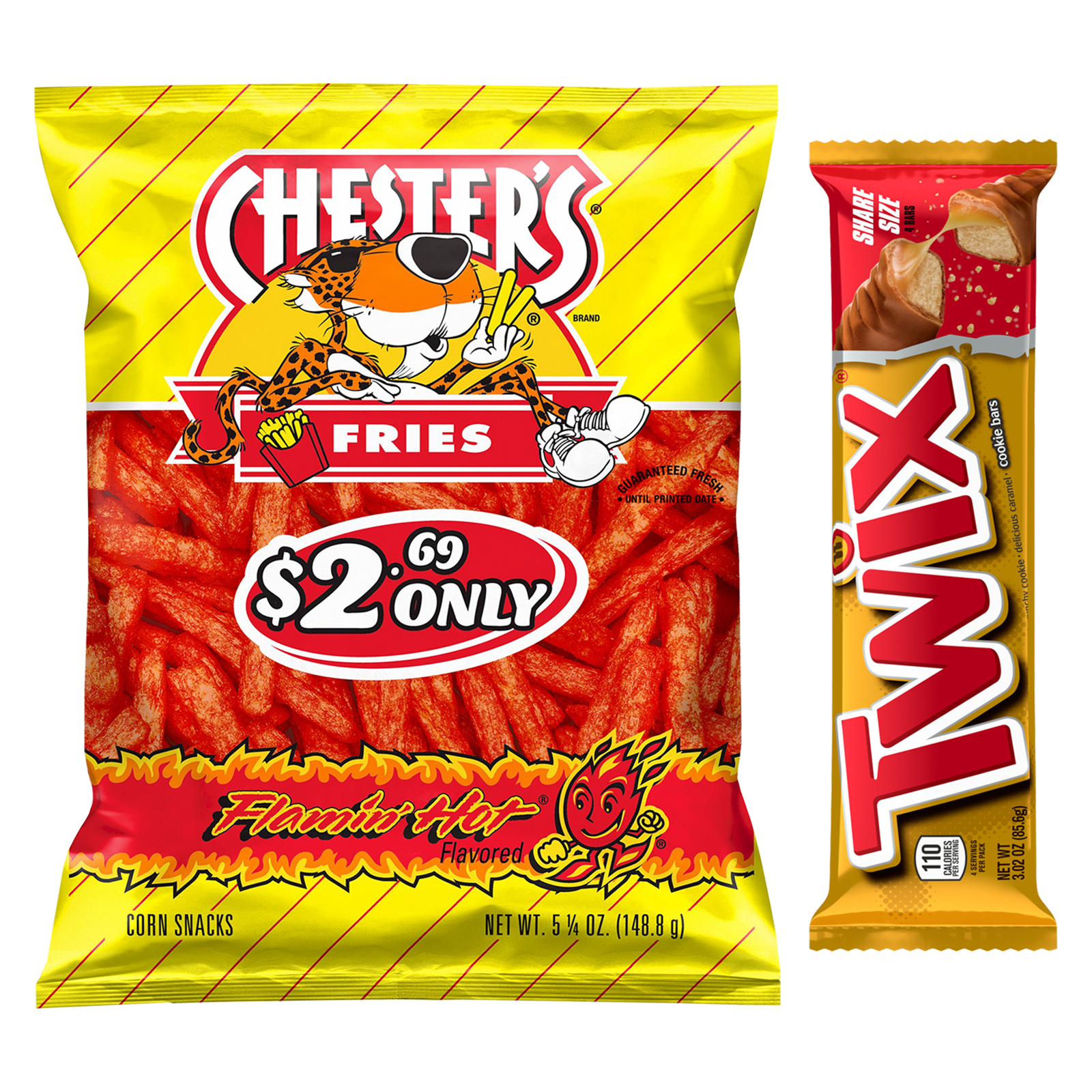 Chester's Flamin' Hot Fries 5.25oz & Twix Caramel Bar King Size 3.02oz