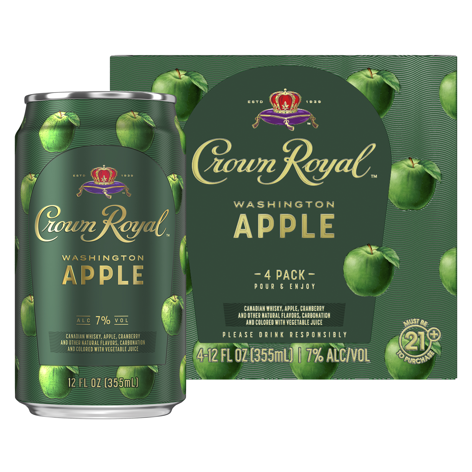 Crown Royal Washington Apple Canadian Whisky Cocktail 4pk 12oz can 7% ABV