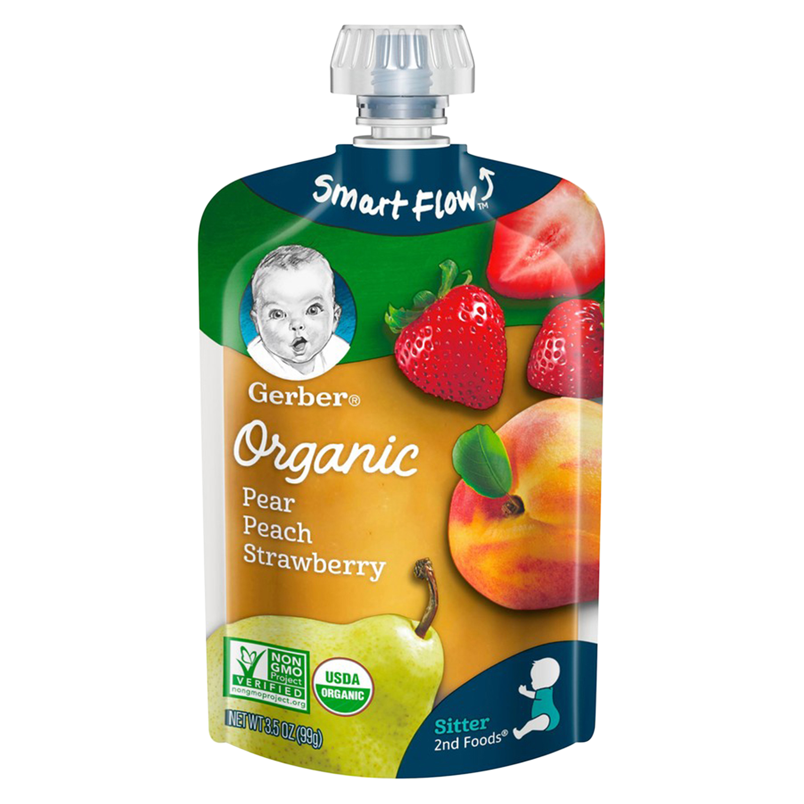 Gerber Organic Pear Peach Strawberry Pouch 3.5oz