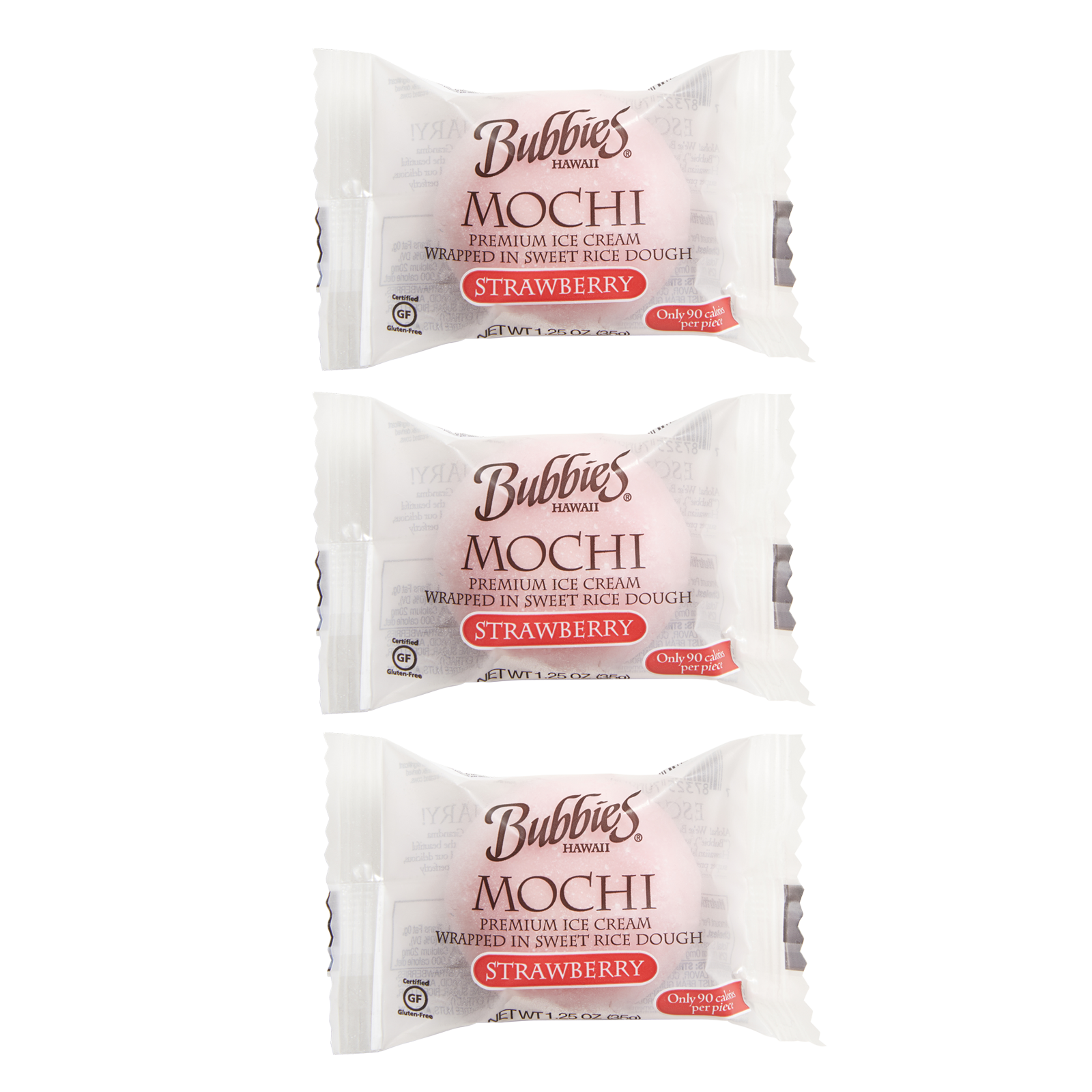 3ct Bubbies Hawaii Strawberry Mochi Ice Cream Individually Wrapped