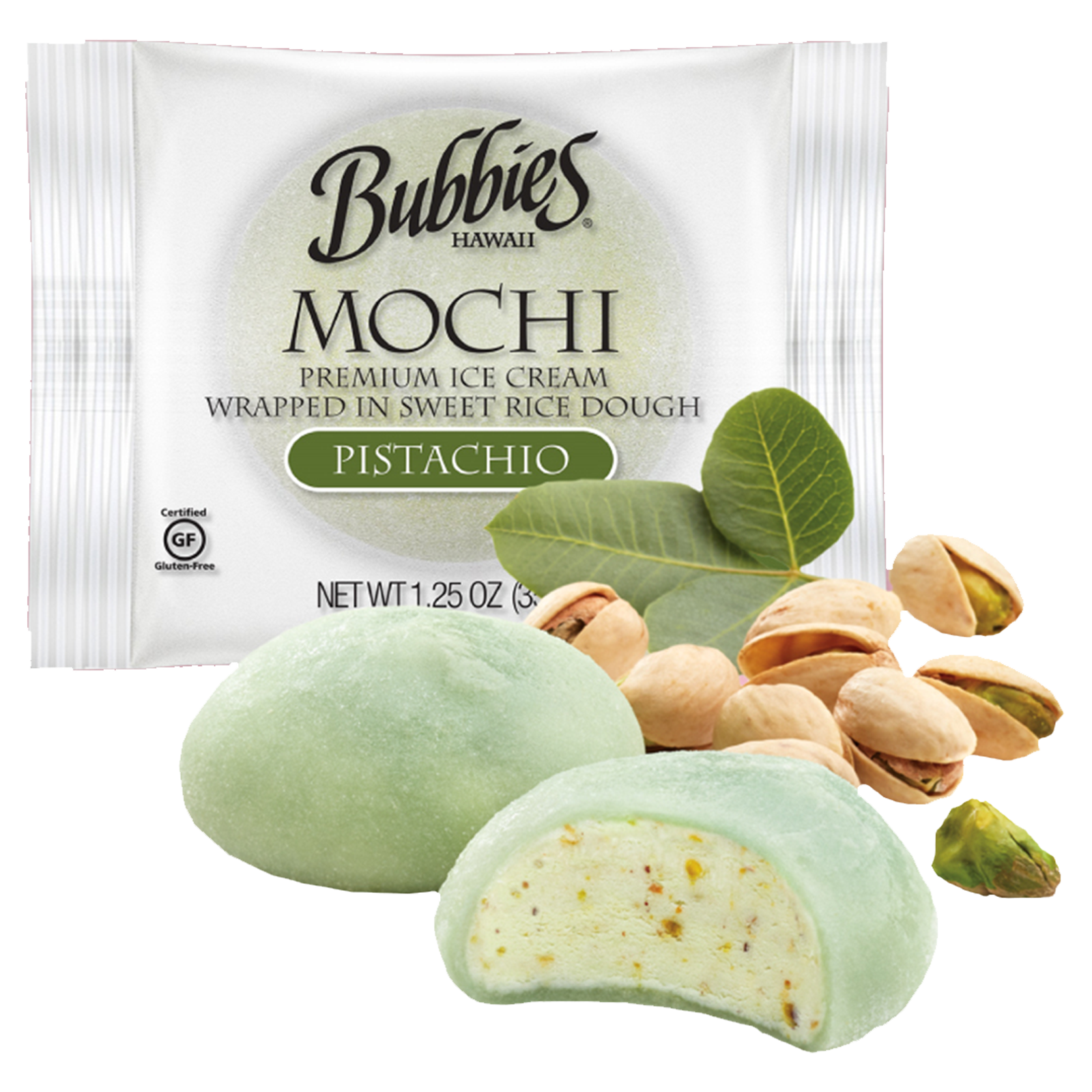 Bubbies Hawaii Pistachio Mochi Ice Cream Individually Wrapped 1ct