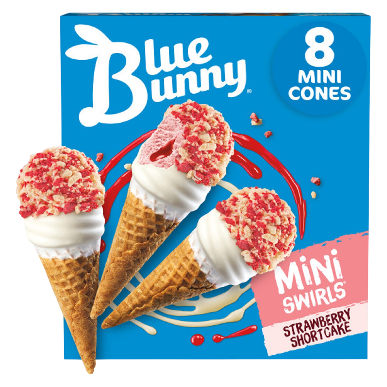 Blue Bunny Strawberry Shortcake Mini Swirls Dipped Cones 8ct