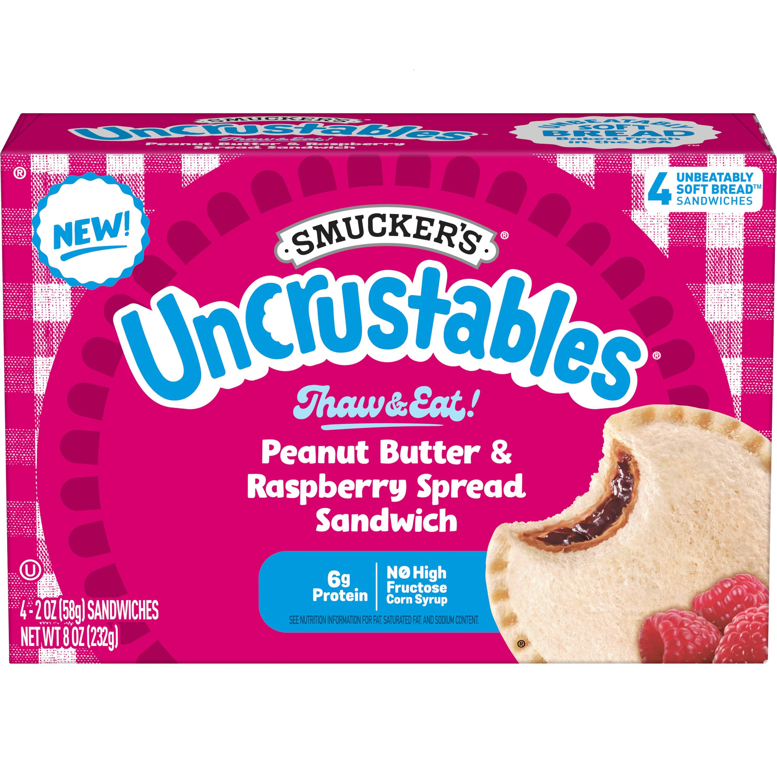Smucker Uncrustables Peanut Butter And Raspberry Spread Frozen Sandwich 4ct