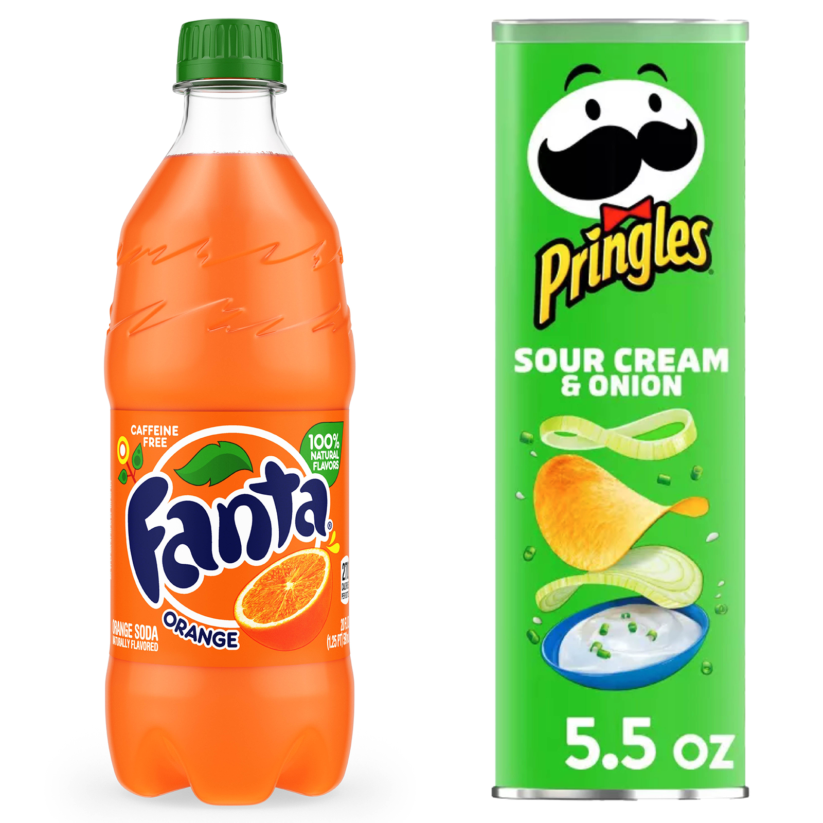 Fanta Orange 20oz and Pringles Sour Cream & Onion Potato Crisps Chips 5.2oz